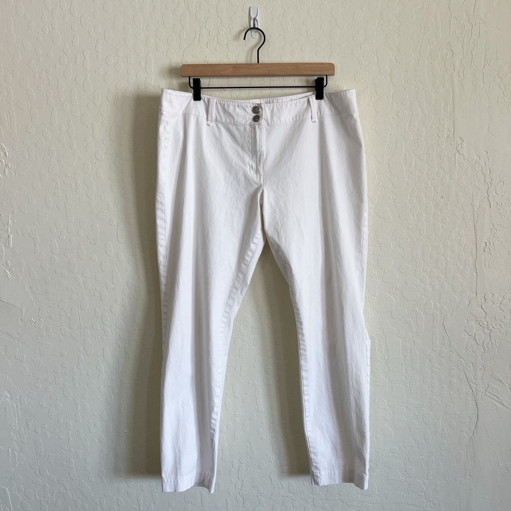 Eileen Fisher Organic Cotton Stretch Tapered Leg Ankle Pants 16 White Chinos